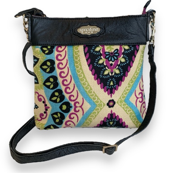 SPARTINA 449 LEATHER & NEEDLEPOINT CROSSBODY BAG - Picture 1 of 7